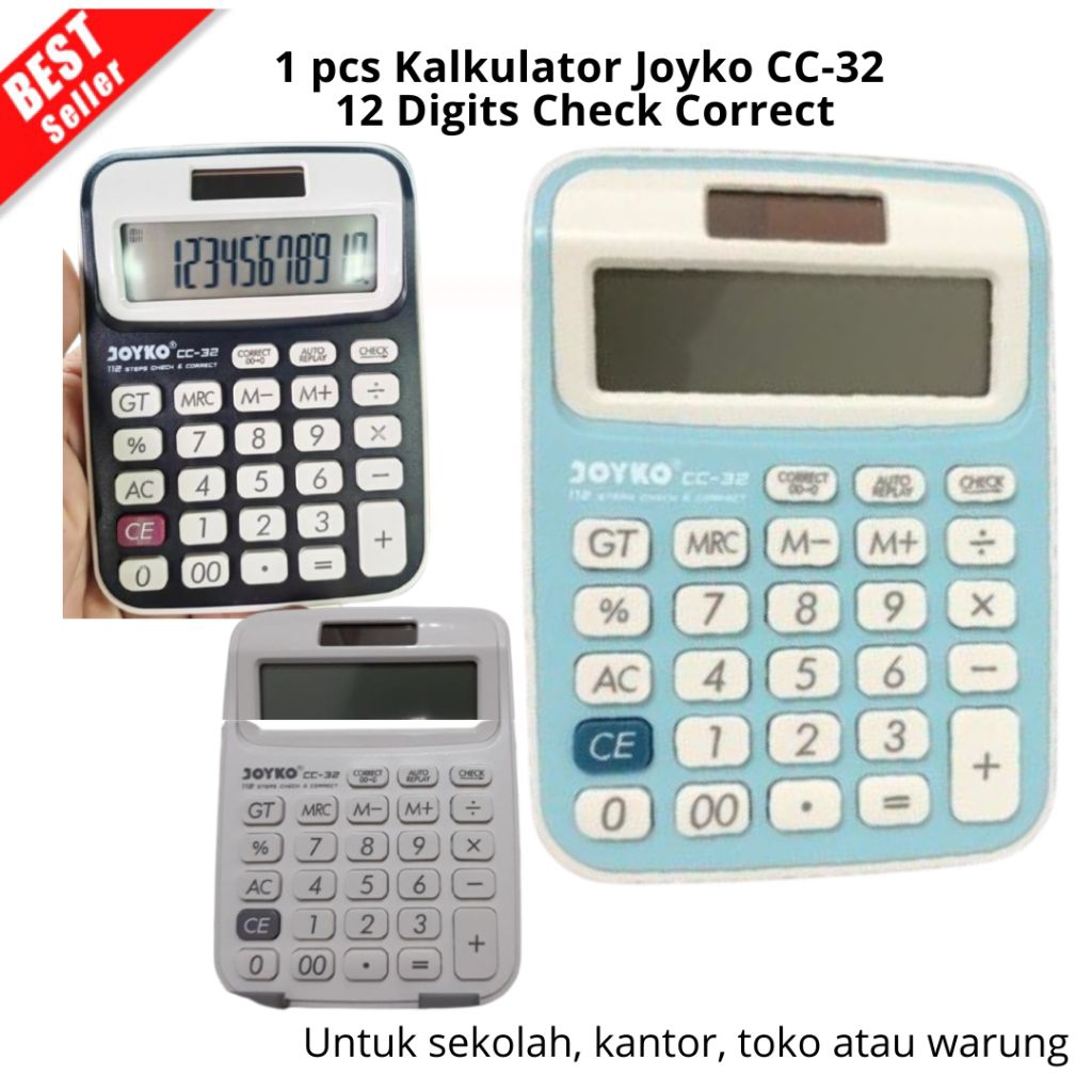 

Calculator Kalkulator Joyko CC-32 12 Digits Check Correct untuk di warung sekolah kantor toko atau bisa dijual kembali