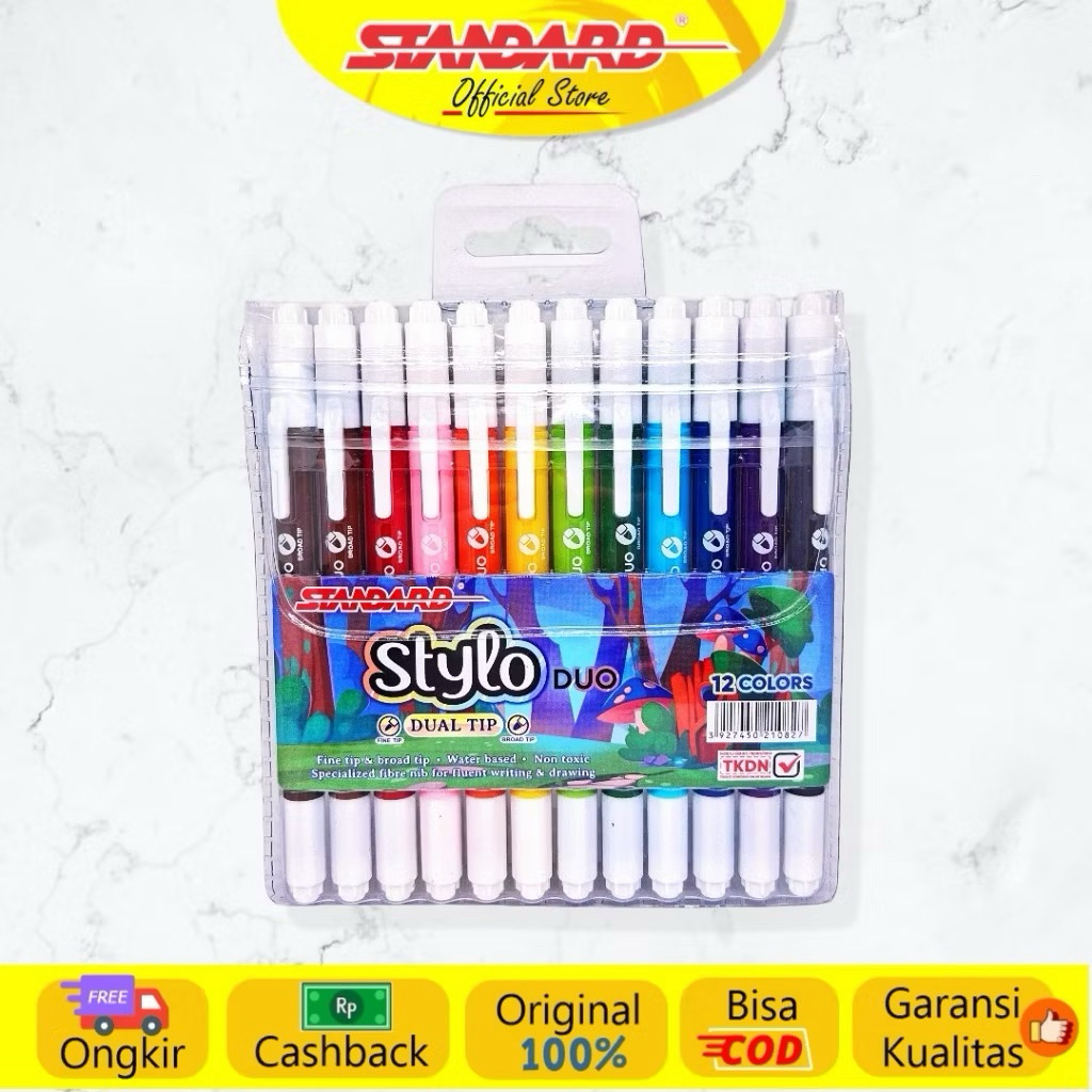 

Standard Spidol Dualtip Stylo Duo Marker Set 12 warna