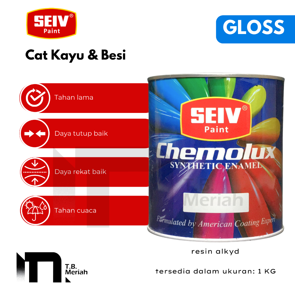 Cat Seiv Cat Kayu & Besi 1 Kg OCEAN BLUE Series Gloss - Ready Mix Warna SEIV