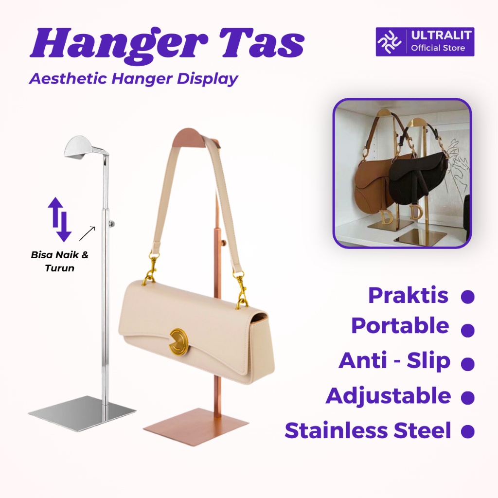 ULTRALIT TOMO Gantungan Tas Estetik Rak Hanger Display Stainless Steel Premium Untuk Tas DIOR, LV, G