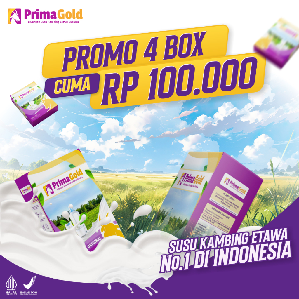 

4 BOX SUSU KAMBING ETAWA PRIMAGOLD RASA ORIGINAL SUSU BUBUK