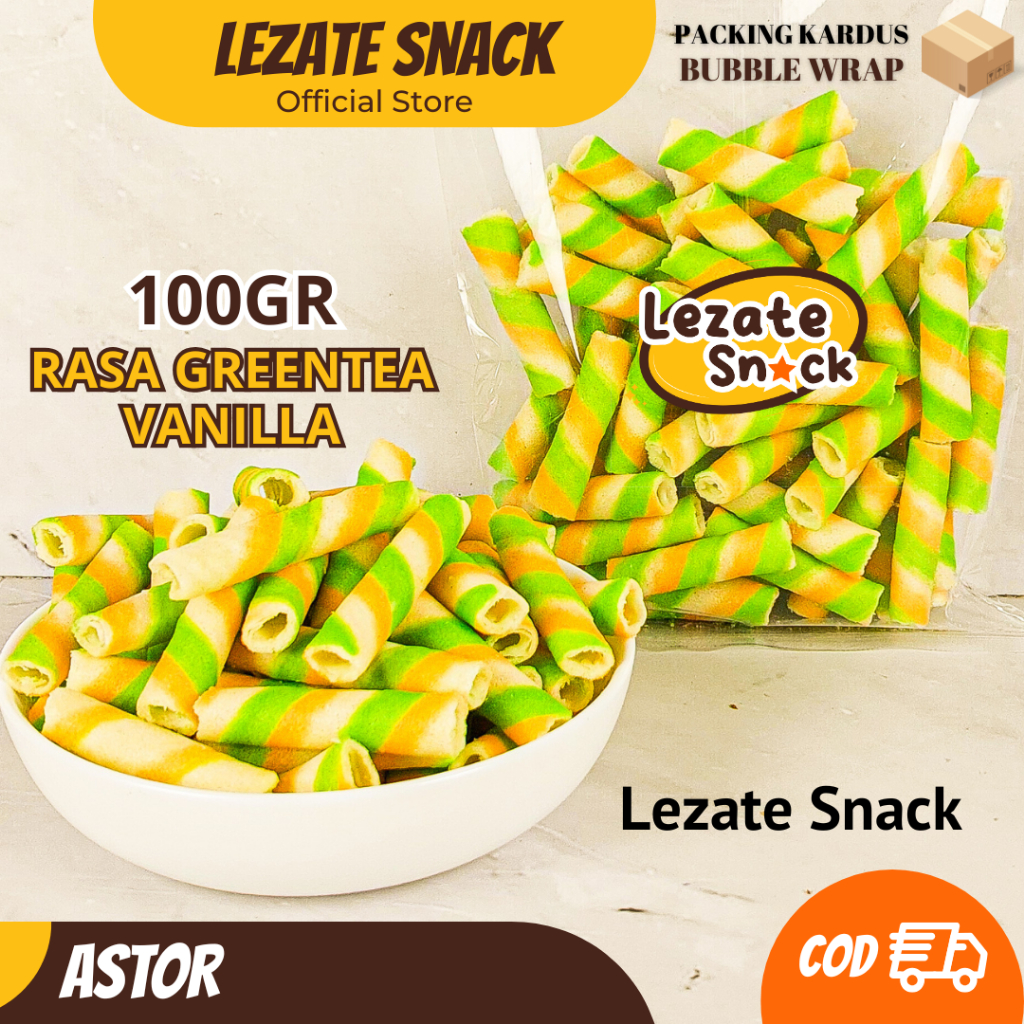 

Astor Mini Greentea Vanilla 100gr Kiloan Murah Enak Manis Renyah / Wafer Roll Kiloan Greentea Vanila Astor Kiloan Barcelona / Wafer Rolls Coklat Blackforest Vanila Lezate Snack