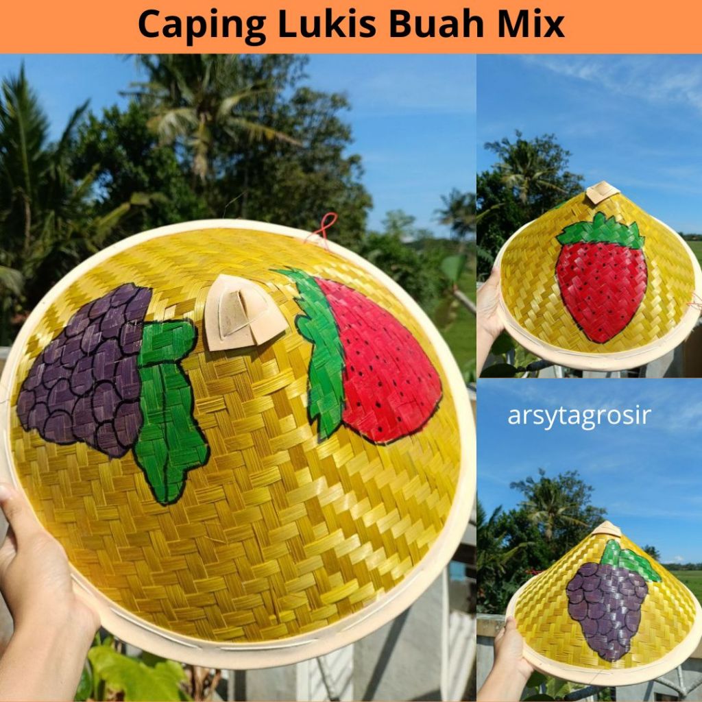 

caping lukis anak - topi caping lukis sayur buah unik