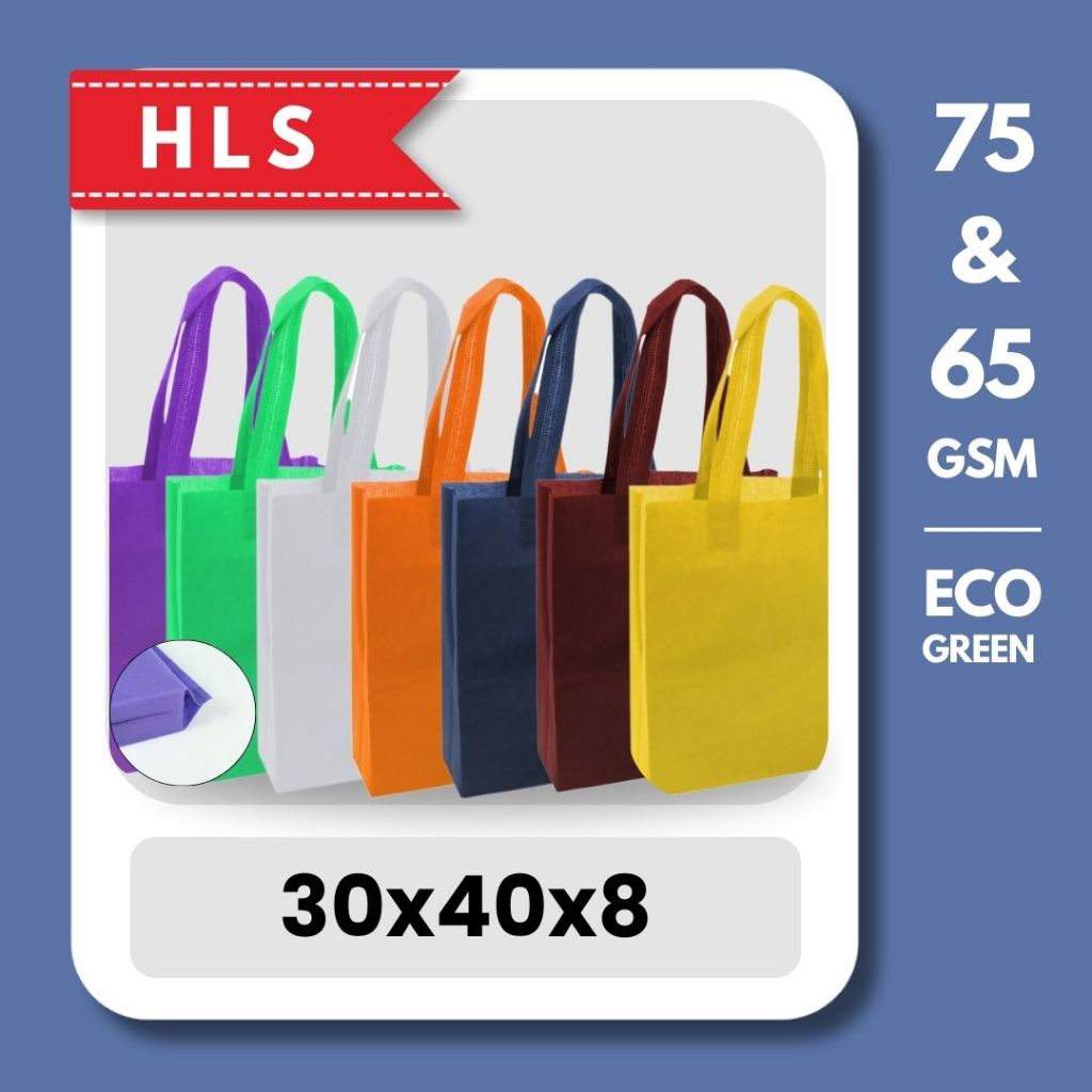

HLS 75GSM Dan 65 GSM Ukuran 30x40x8 Tas Spunbound Goodie Bag Laken Model Tali Tebal Ekonomis Polos