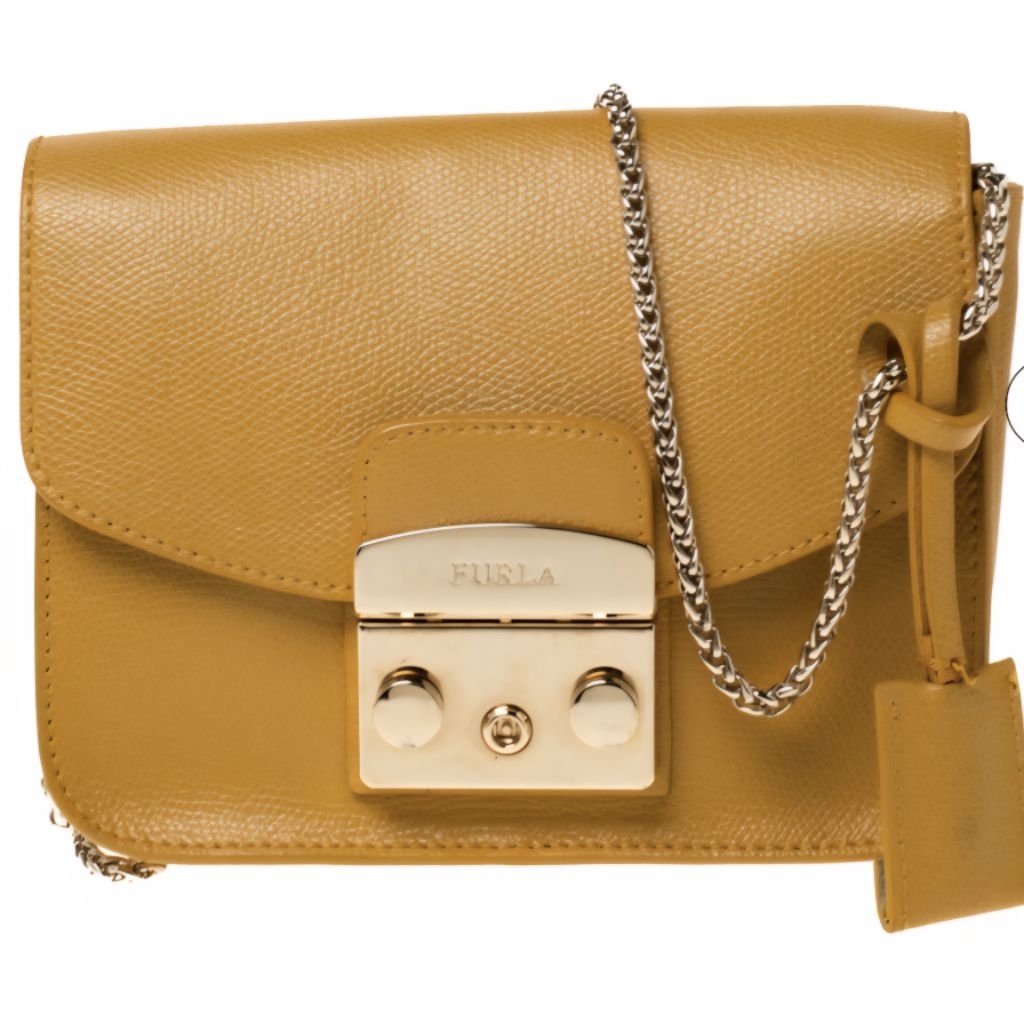 FURLA Metropolis Mini Crossbody Bag Leather Authentic (PRELOVED) in mustard or yellow colour / Leath