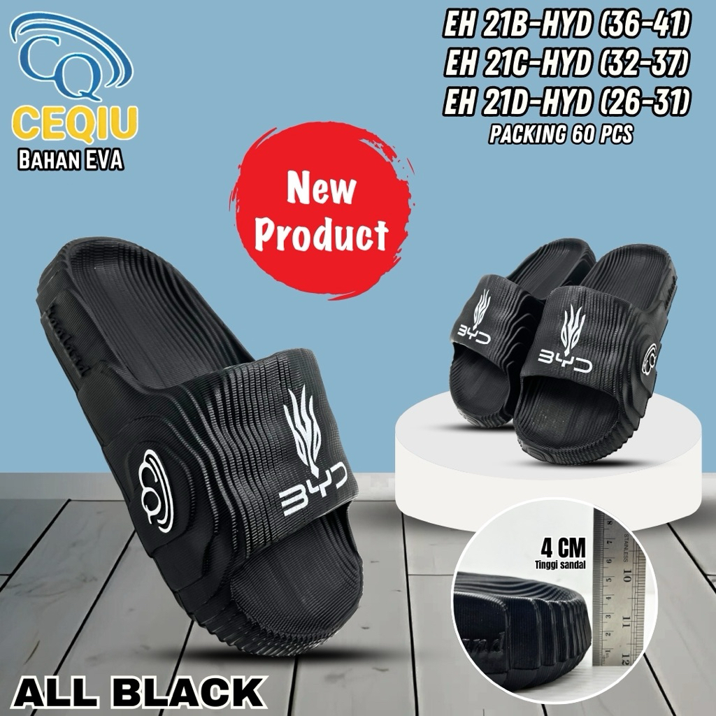 Sandal Selop Hitam Motif B Y D - sandal cowok anak dewasa terbaru - sandal cowok casual - sandal sel