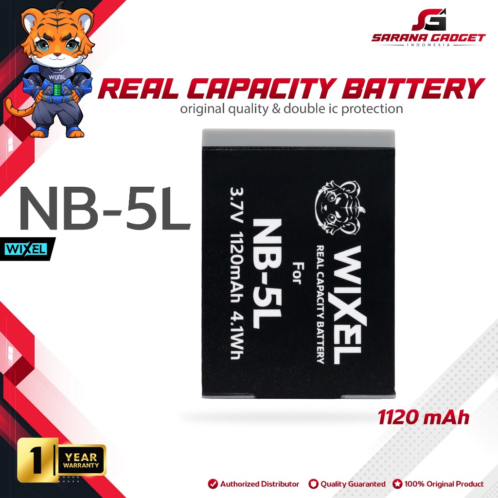 WIXEL Baterai Kamera NB-5L for Canon PowerShot Digital IXUS 800 IS / 850 IS / 900 TI / 90 / 860 / 95