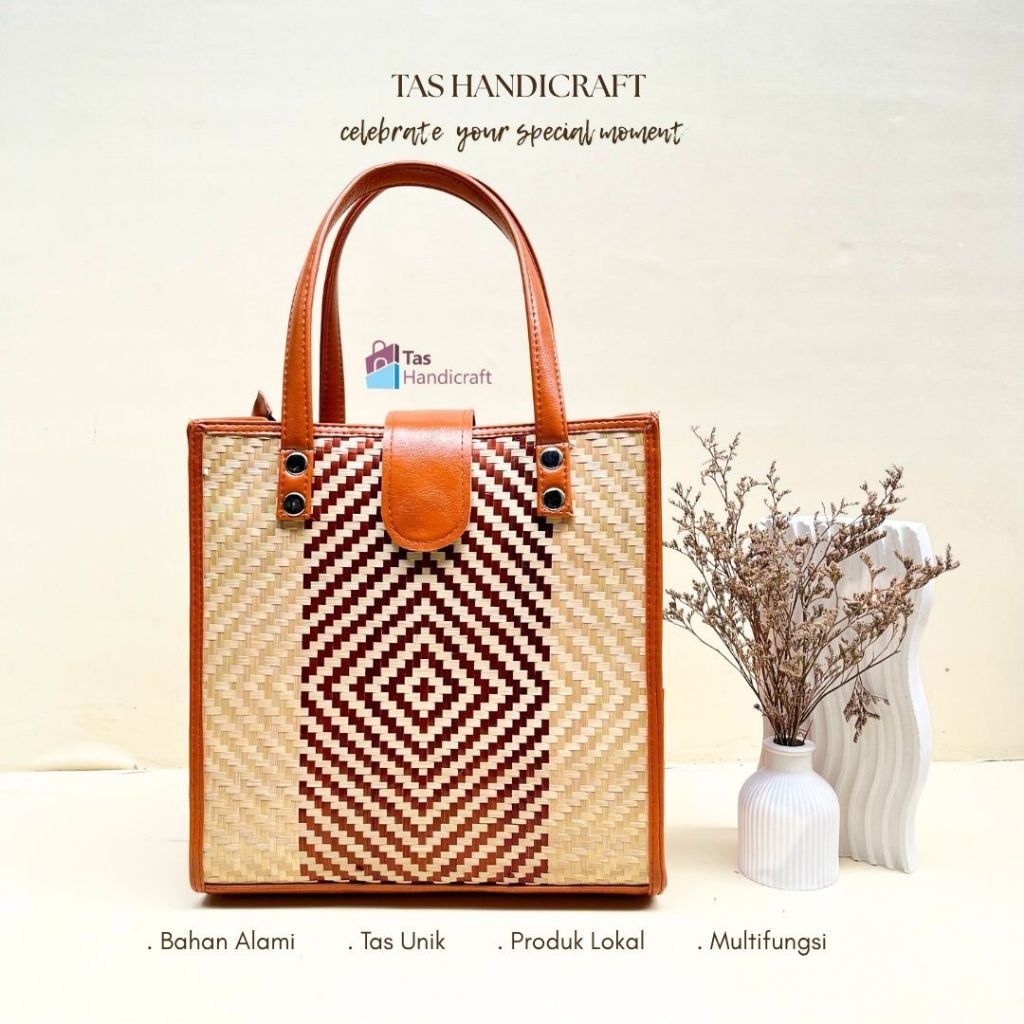 Tas Etnik Anyaman Bambu Wanita | Tas Wanita Kerajinan Tangan | Tas Custom Pengajian | Tas Oleh-oleh