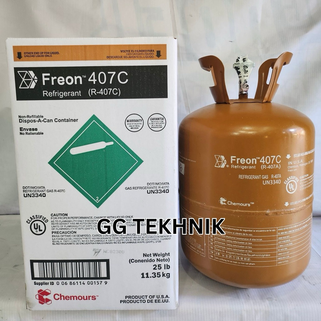 Freon 407c R407c Chemours USA 11.35kg Ori Segel