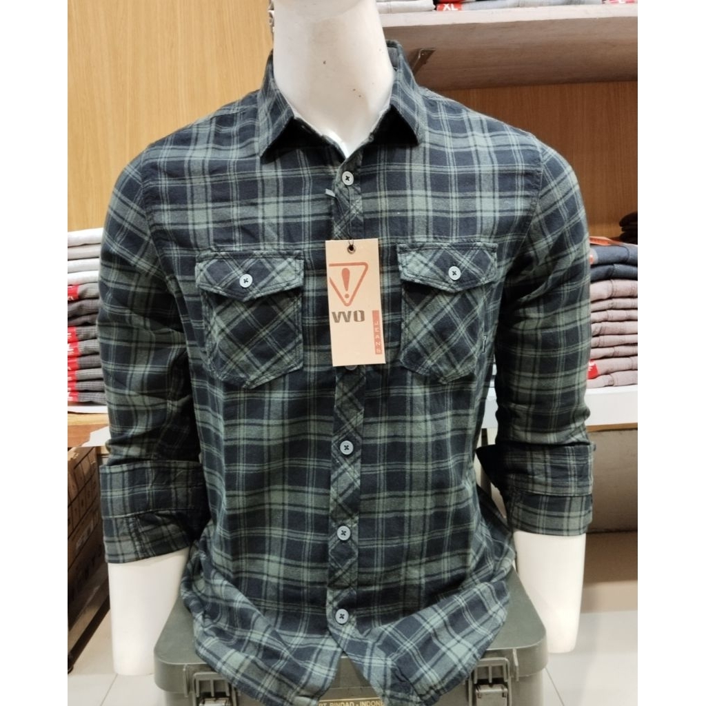 KEMEJA PRIA WATCHOUT JEANS ORIGINAL SLIM FIT WARNA HIJAU KOTAK-KOTAK LENGAN PANJANG KUALITAS PREMIUM