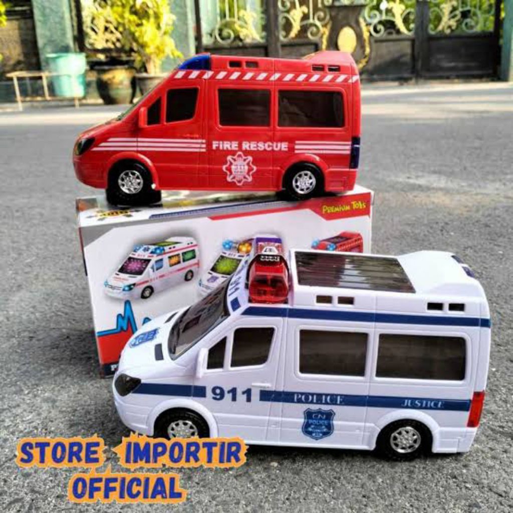 Mainan Anak Mobil Ambulance Hospital Bump And Go 3D JUMBO / Mainan Mobil Lampu Dan Suara Ambulance