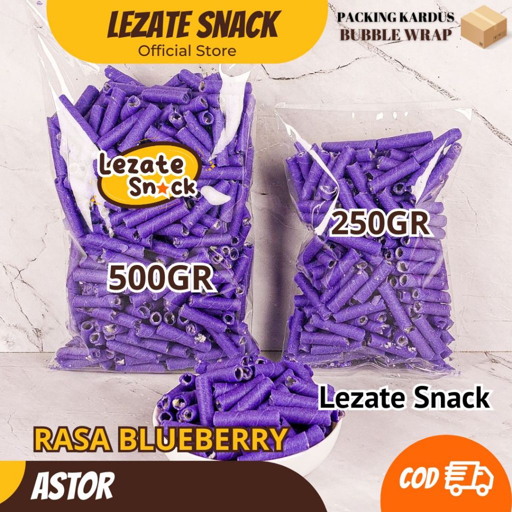 

Astor Mini Blueberry 500gr Kiloan Murah Enak Manis Renyah / Wafer Roll Kiloan Blue beri Astor Kiloan Barcelona / Wafer Rolls Coklat Greentea Vanila Lezate Snack LEZATE SNACK