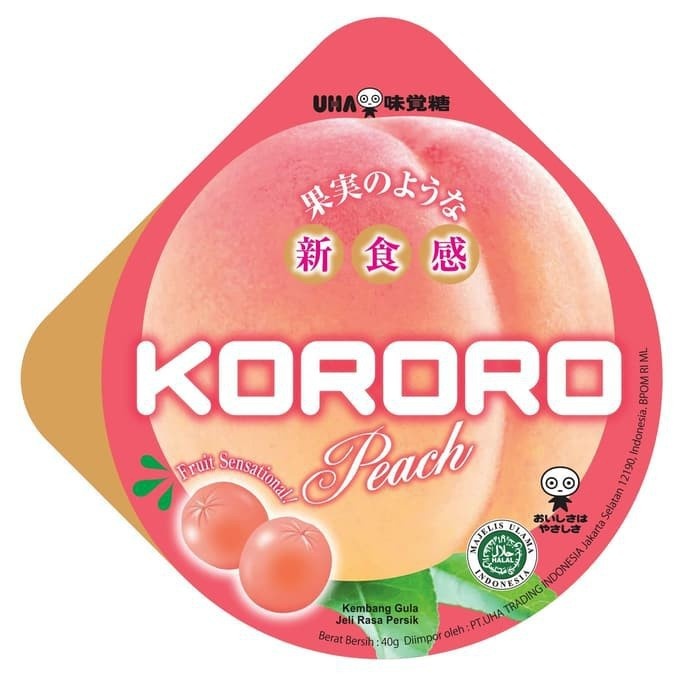 

UHA KORORO PEACH JELLY CANDY 40GR (4902750418981)