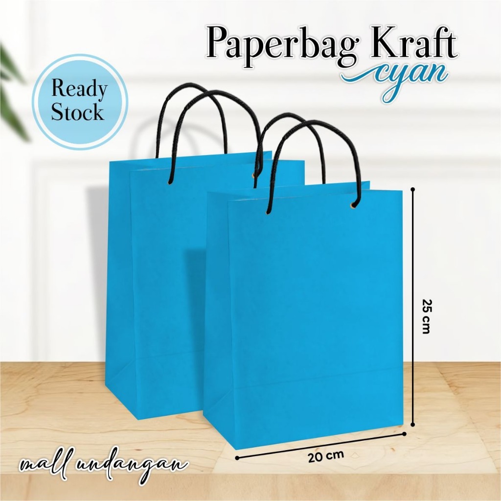 

(12 PCS) PAPER BAG WARNA CYAN POLOS LUSINAN - TAS SOUVENIR PERNIKAHAN UKURAN 20 x 25 x 10 CM