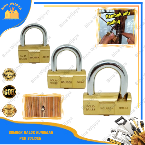 Gembok Pagar 40MM Soligen Gembok Balok Kuningan Per Soligen