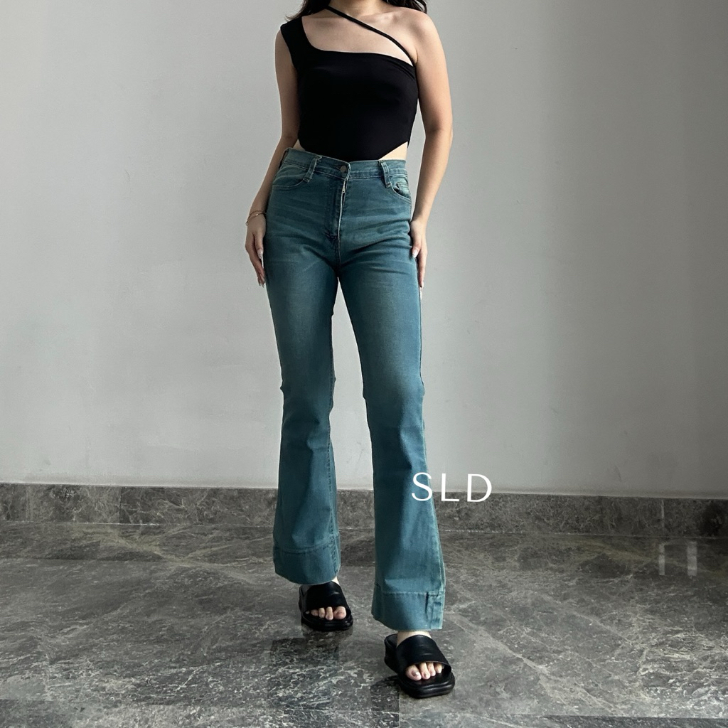 SLD - GIA CUTBRAY JEANS READY BIG SIZE STRETCH WASHED CEWE BUMI HIGHWAIST CREAM COKLAT DAN PUTIH