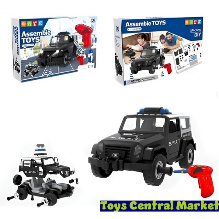 DIY assemble toys mobil polisi SWAT jeep, mainan edukasi anak merakit mobil, mainan peran teknisi