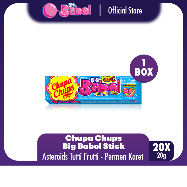 

Chupa Chups Big Babol Asteroids Crunchy Stick 20g - Permen Karet Rasa Buah (Tutti Semangka Bluberi) (1 Box)