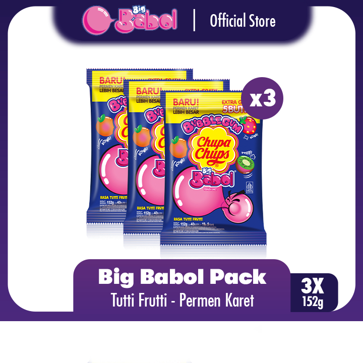 

Chupa Chups Big Babol Assorted 152g - Permen Karet Rasa Aneka Buah (3 Packs)