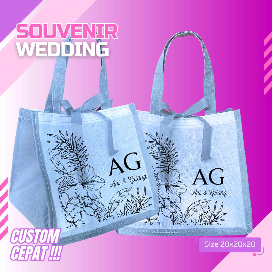 TAS SPUNDBOND MUAT BOX KOTAK NASI HAJATAN WEDDING AQIQAH CUSTOM SABLON 20X20X20
