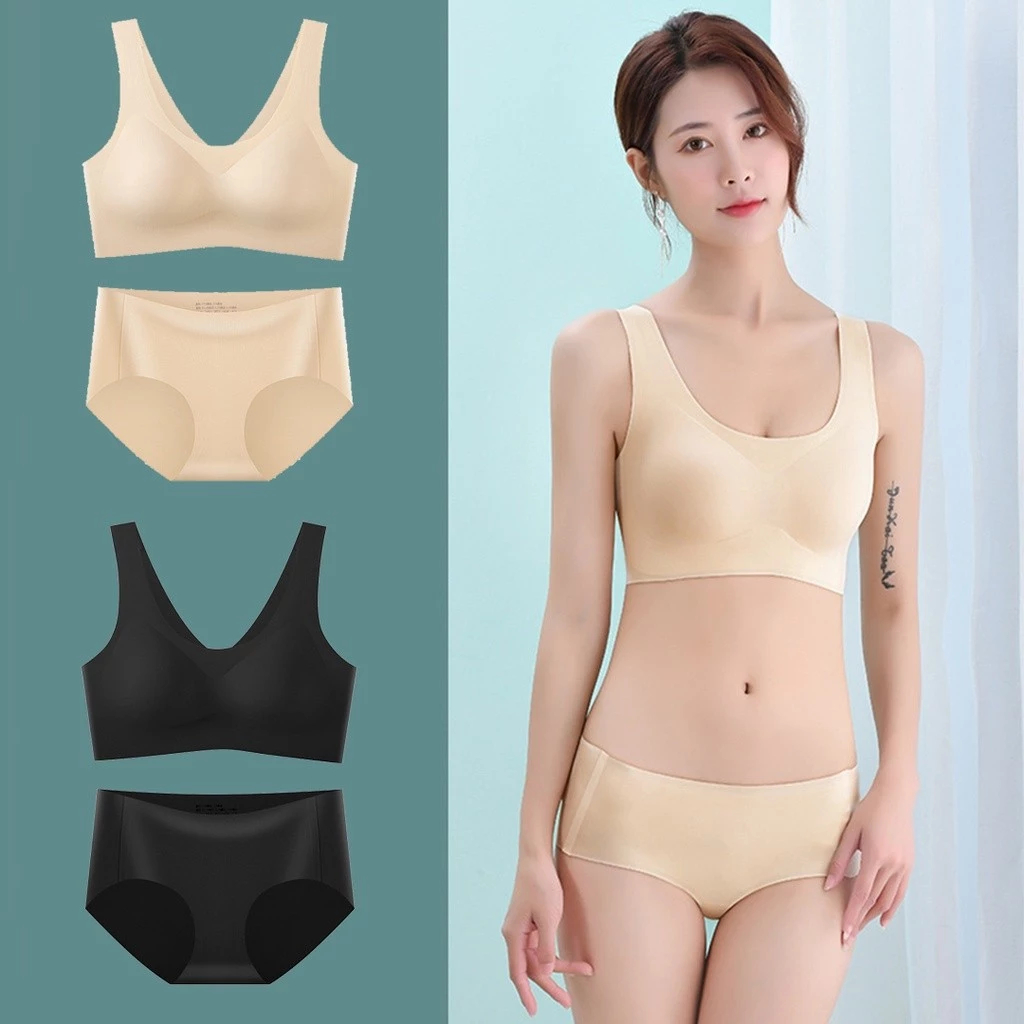 SWAN OO001 Set Bra Dan CD Seamless / Set Olahraga Push Up Bra Full Cup / Set Pakaian Dalam Wanita Se
