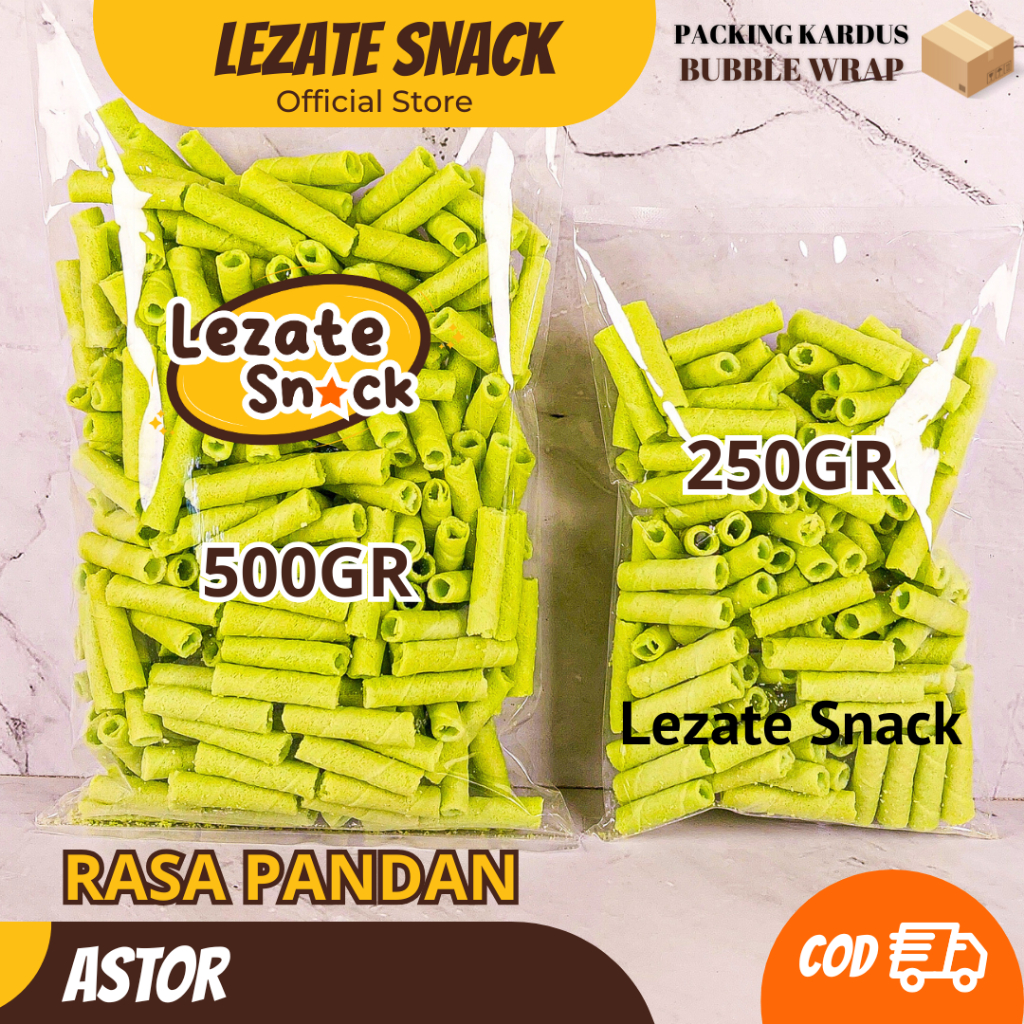 

Astor Mini Pandan 500gr Kiloan Murah Enak Manis Renyah / Wafer Roll Kiloan Astor Kiloan Barcelona / Wafer Rolls Coklat Greentea Vanila Lezate Snack WAP SHOP