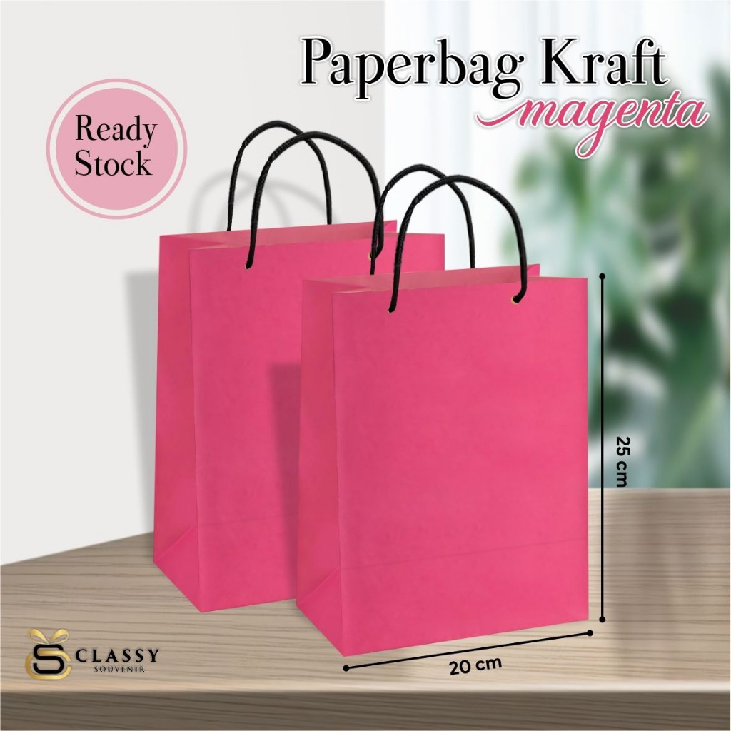

[12 PCS] PAPER BAG HITAM WARNA MAGENTA READY STOCK LUSINAN - PAPERBAG SOUVENIR PERNIKAHAN UKURAN 20 X 25 X 10