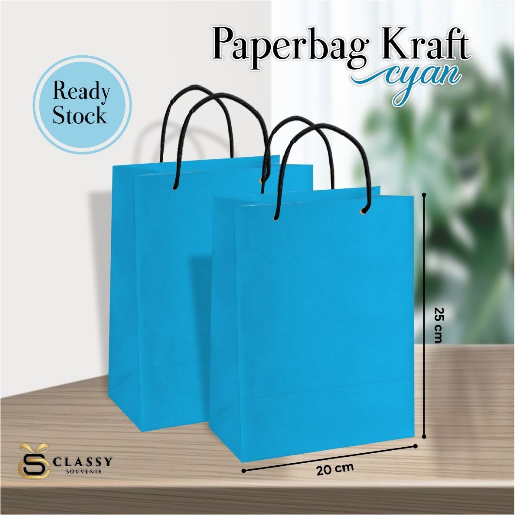 

[12 PCS] PAPER BAG WARNA CYAN POLOS READY STOCK LUSINAN - PAPERBAG SOUVENIR PERNIKAHAN UKURAN 20 X 25 X 10