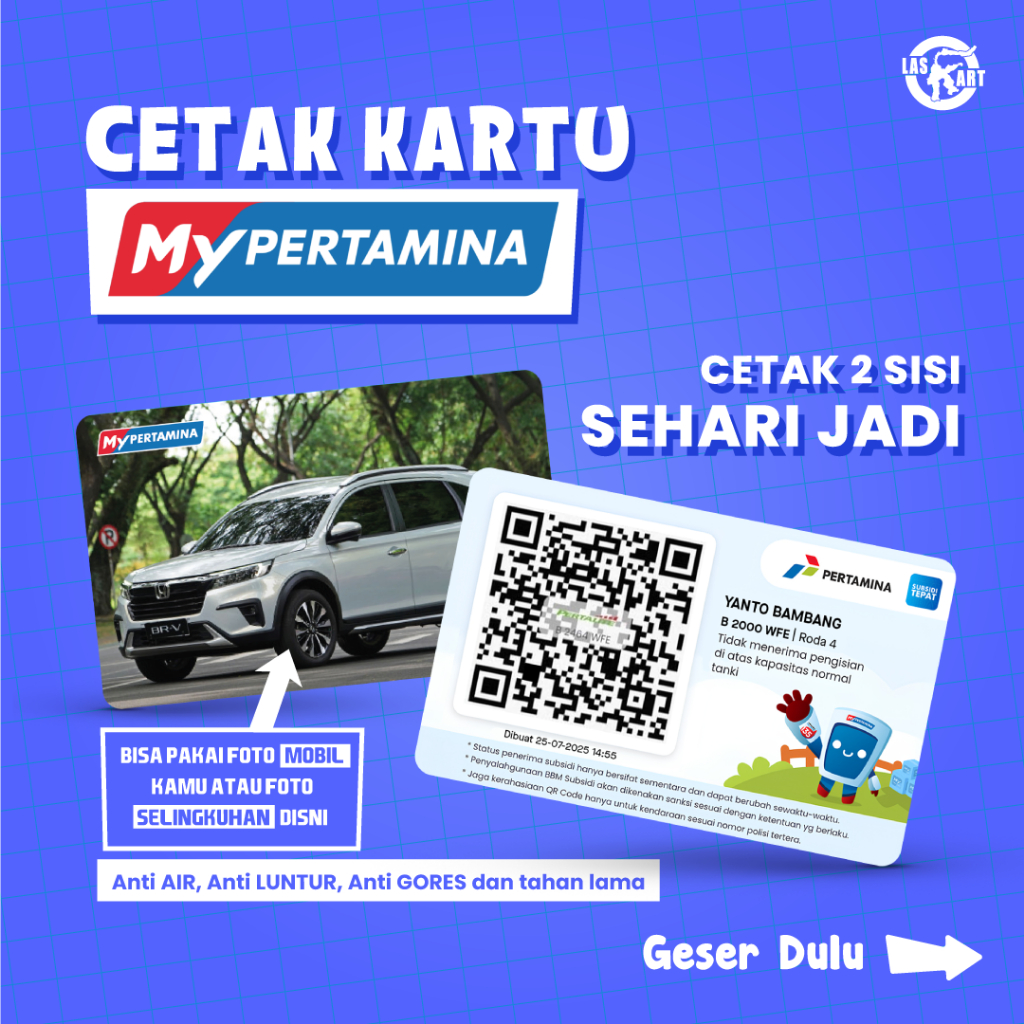 

SEHARI JADI CETAK K4RTU MY PERTAMINA, BAHAN PVC, TAHAN AIR DAN ANTI LUNTUR