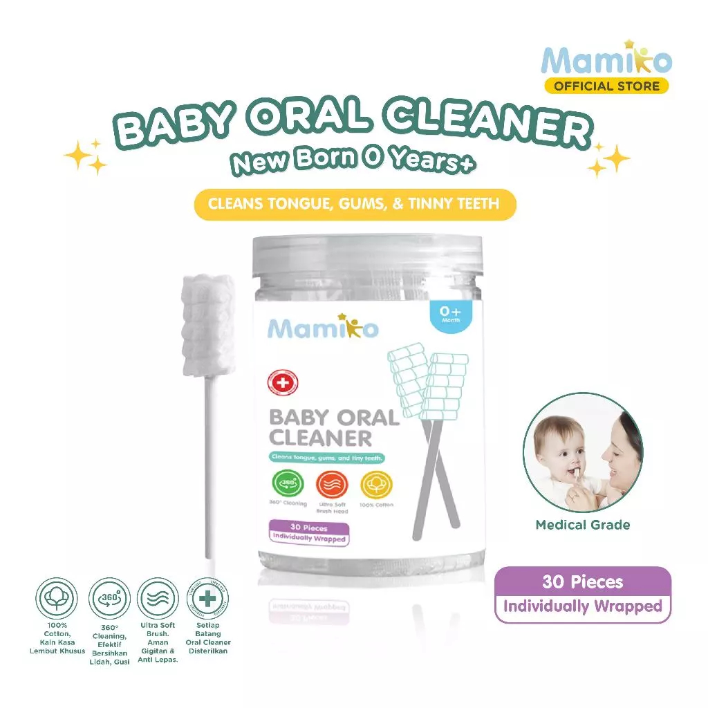 Mamiko Baby Oral Cleaner 30pcs - Pembersih Lidah, Gusi, dan Gigi Kecil Bayi