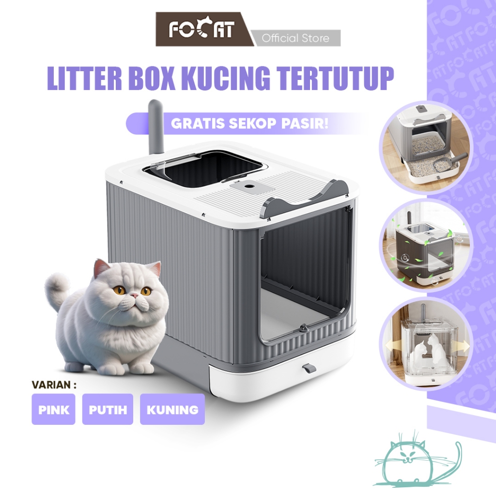 FOCAT Cat Litter Box Kucing Tertutup M27 Pet Litter Box / Bak Toilet Pasir Kucing GRATIS Sekop Pasir