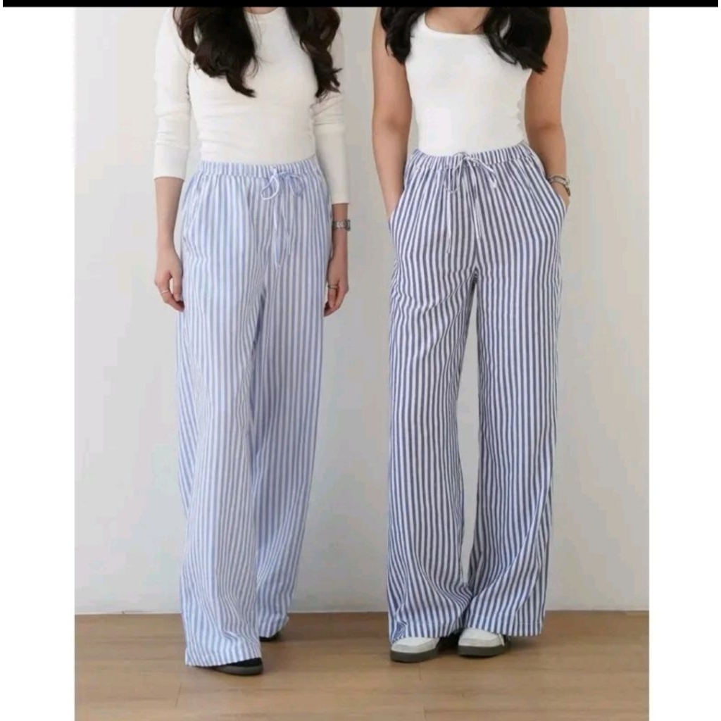 Celana Wispie City Tali Serut - Celana Wanita Kekinian - Celana Kulot Stripe All Size - Longpans Wis