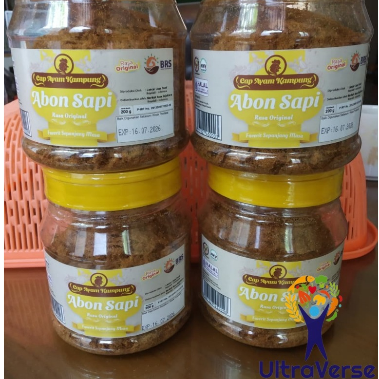 

Abon Sapi cap Ayam Kampung toples 200 gr HALAL Abon Sapi Asli Enak Premium