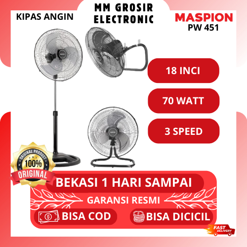 MASPION KIPAS ANGIN 18 INCI PW 451 PW451 PW-451 STAND FAN DESK FAN WALL FAN GARANSI RESMI BEKASI
