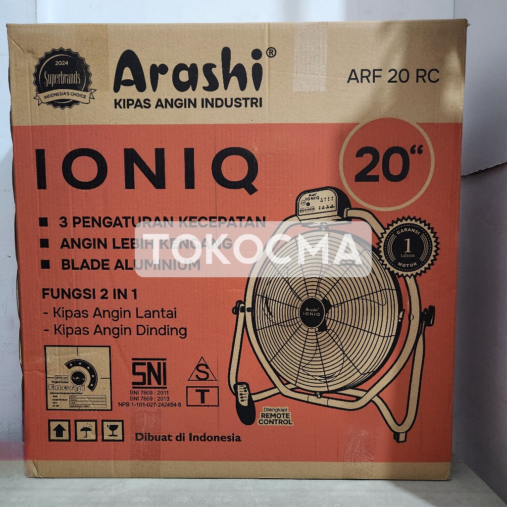 Arashi IONIQ ARF RC 20 Kipas Angin Chrome Industri Remote 2in1 Lantai & Dinding 20 Inch 3 Speed Fan