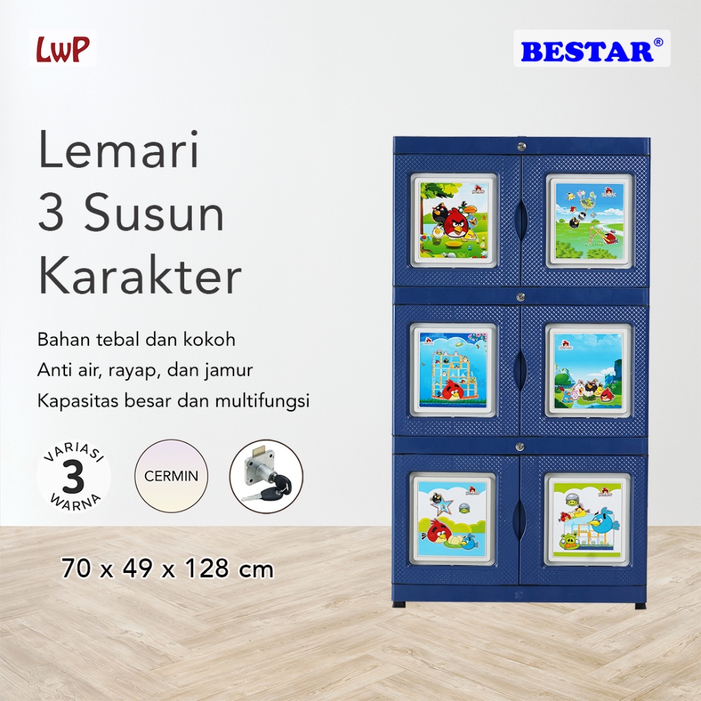BESTAR Lemari Susun 3 Jumbo Plastik Karakter Anak