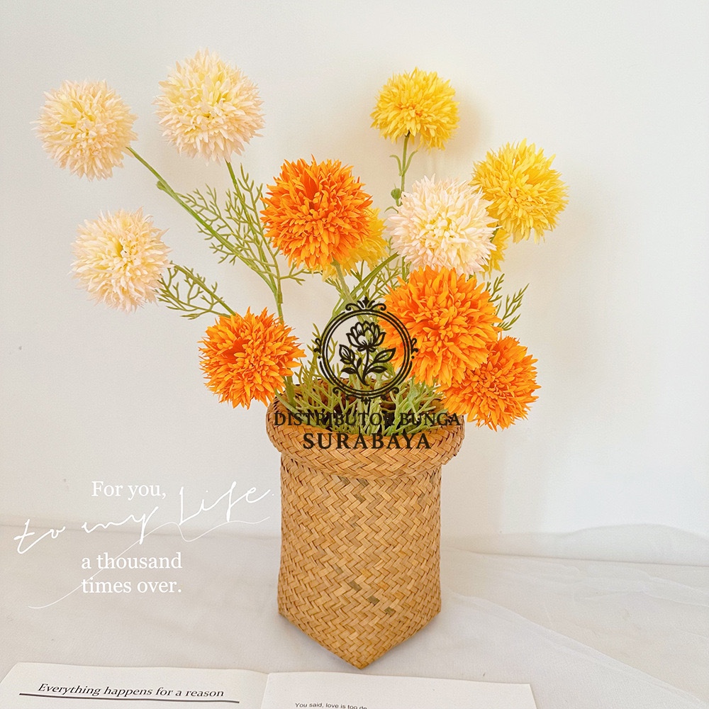 DANDELION RUMBAI CABANG 4 BUNGA PALSU PREMIUM POM POM DANDELION ARTIFICIAL FLOWER HIASAN VAS BUNGA R