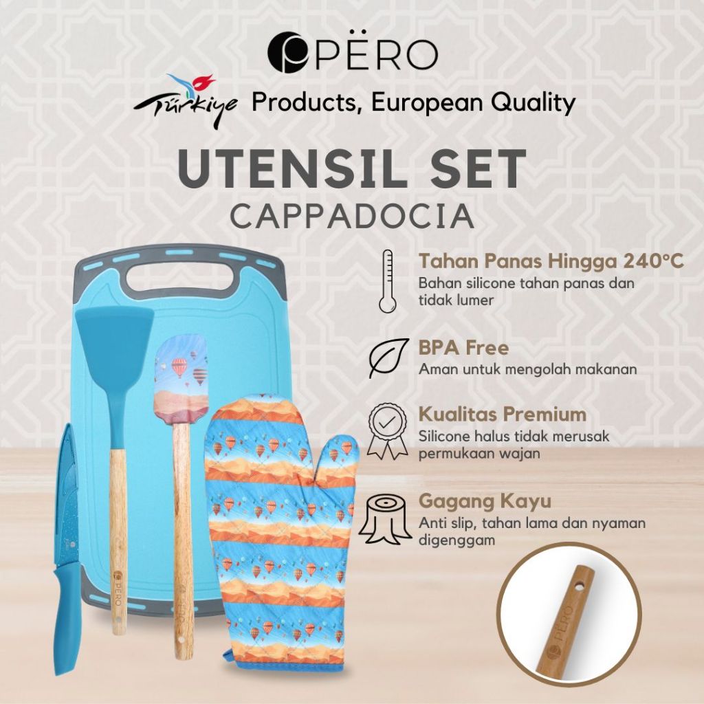 Pero Pisau Set 5 Cooking Utensil / Set Alat Dapur 5pcs Spatula Pisau dan Sarung Tangan Oven / Set