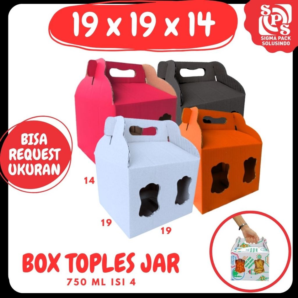 

Kardus Kuker 19x19x14 Jinjing (KUKER TOPLES JAR 750ml Isi 4) Gable Box Kue Kering Idul Fitri Hampers