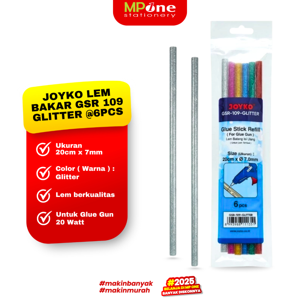 

(1 PACK) Joyko Refill Lem Bakar Glitter Isi 6 GSR 109 / Isi Lem Bakar Warna Warni Glitter JOYKO