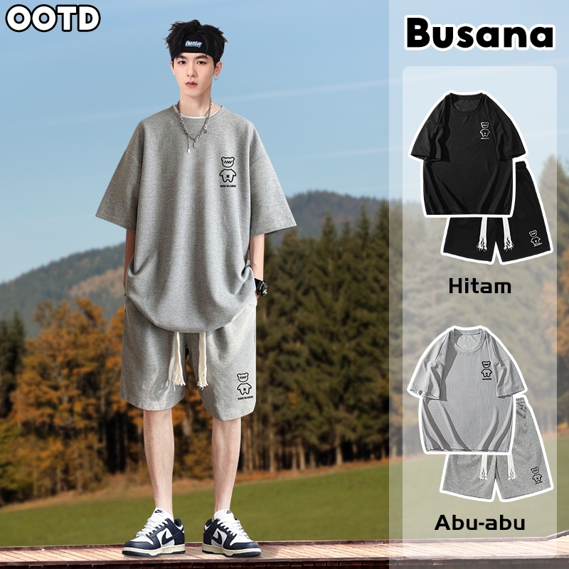 setelan pria  kaos kamuflase Pria  Kaos olahraga pria  Celana pendek pria  outfit pria 1 set  Set pa