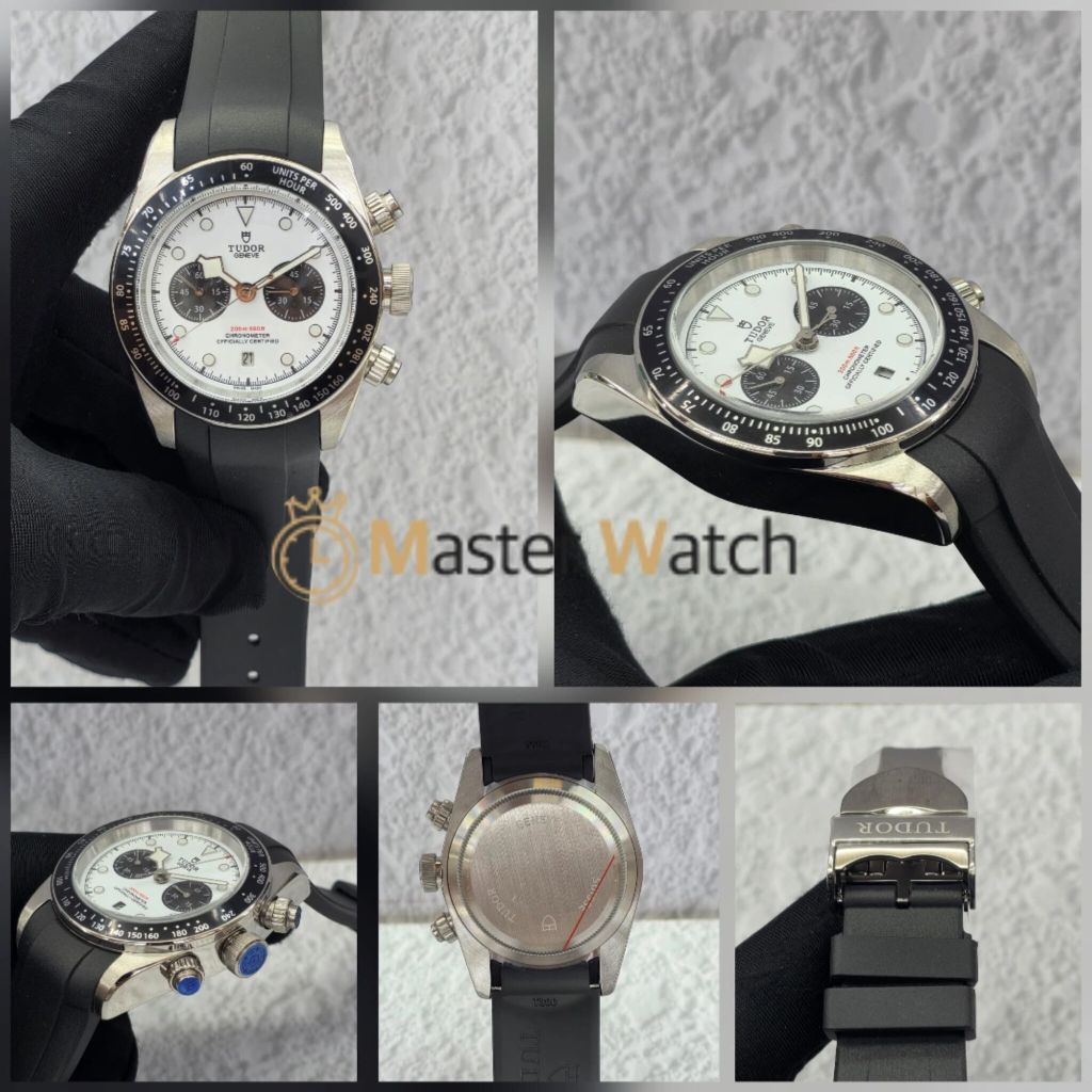 Tu dor blackbay Automatic white dial Chronograph rubber strap 41mm