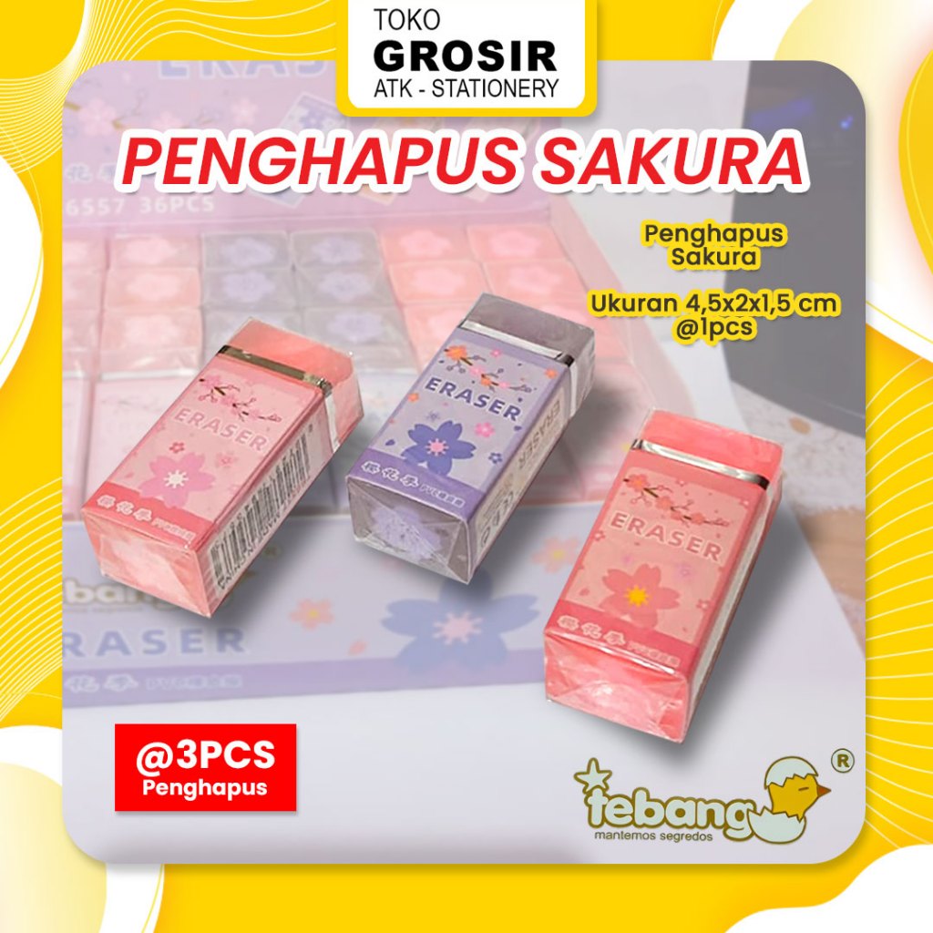 

3PCS PENGHAPUS TEBANG KOTAK SAKURA TB 6557/TEBANG ERASER SAKURA SQUARE TB 6557