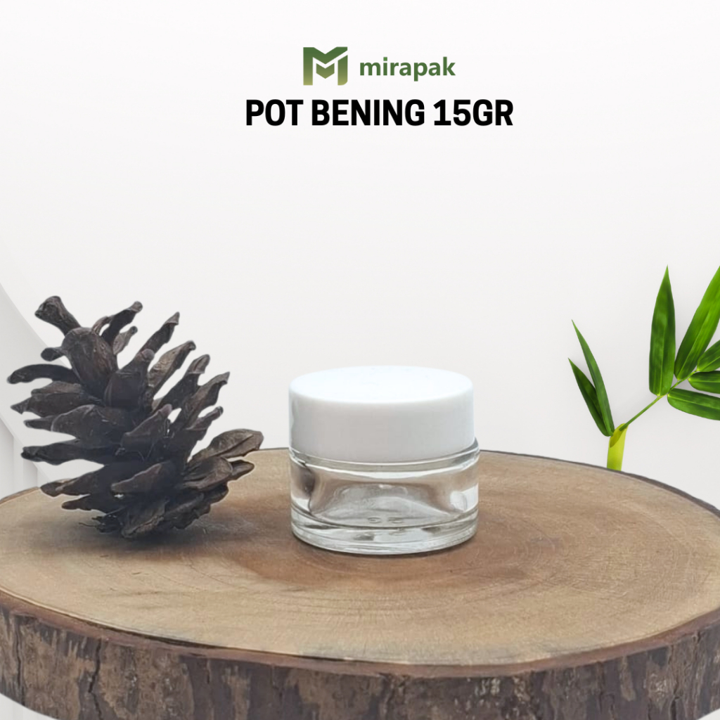 POT KRIM 15GR BENING CLEAR KACA TEBAL - TUTUP PUTIH - JAR KRIM WADAH CREAM SKINCARE KOSMETIK - PB15 