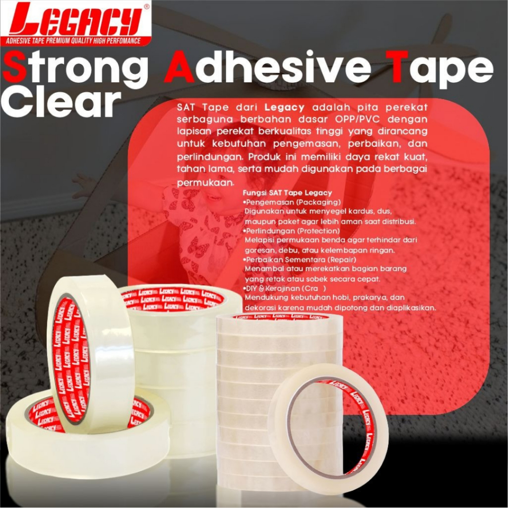 

Isolasi / Selotip / SAT Tape Clear (Bening) Legacy 12mm 24mm Premium Quality (1 Carton)