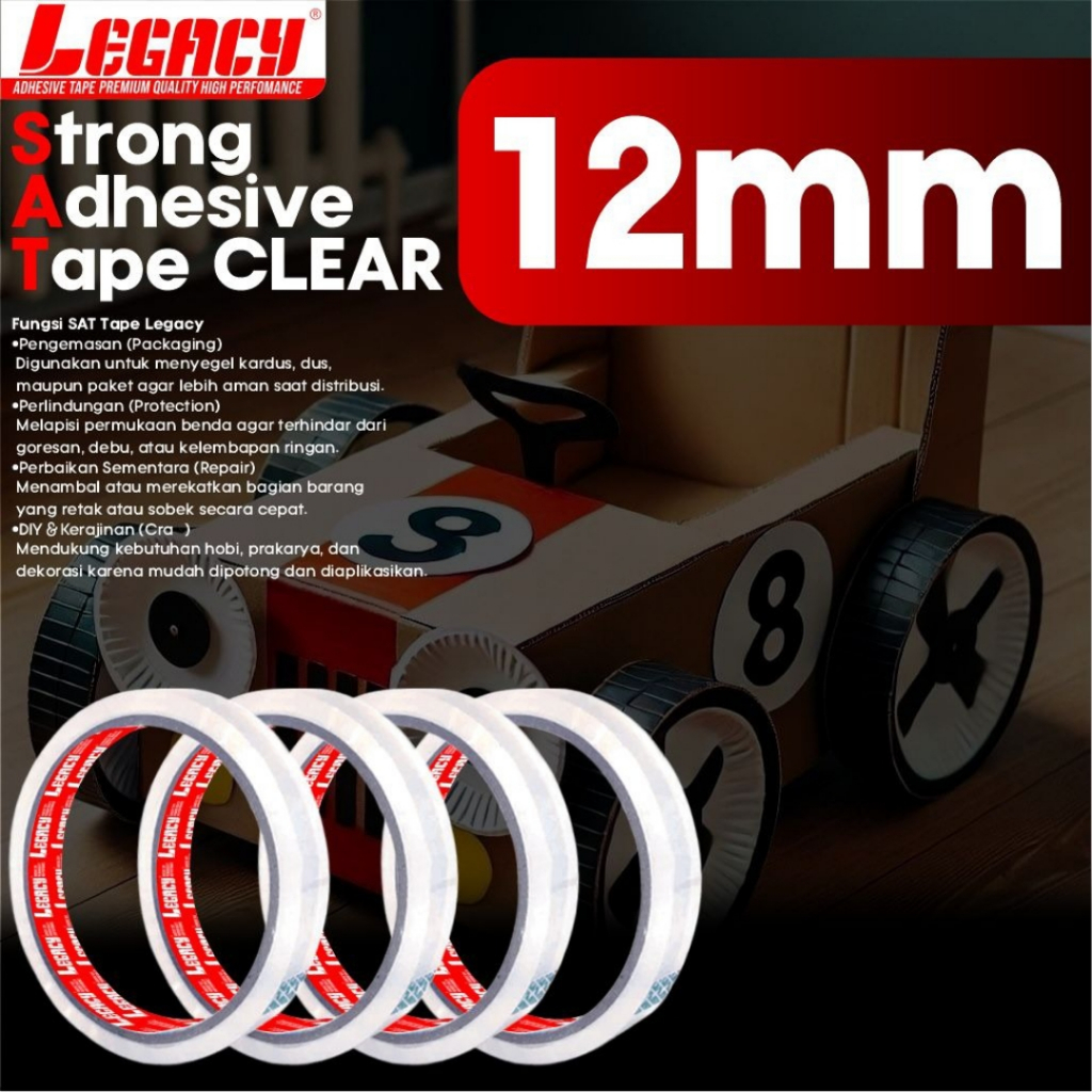 

Isolasi / Selotip / SAT Tape Clear (Bening) Merek Legacy 12mm 24mm Premium Quality (1 Carton)