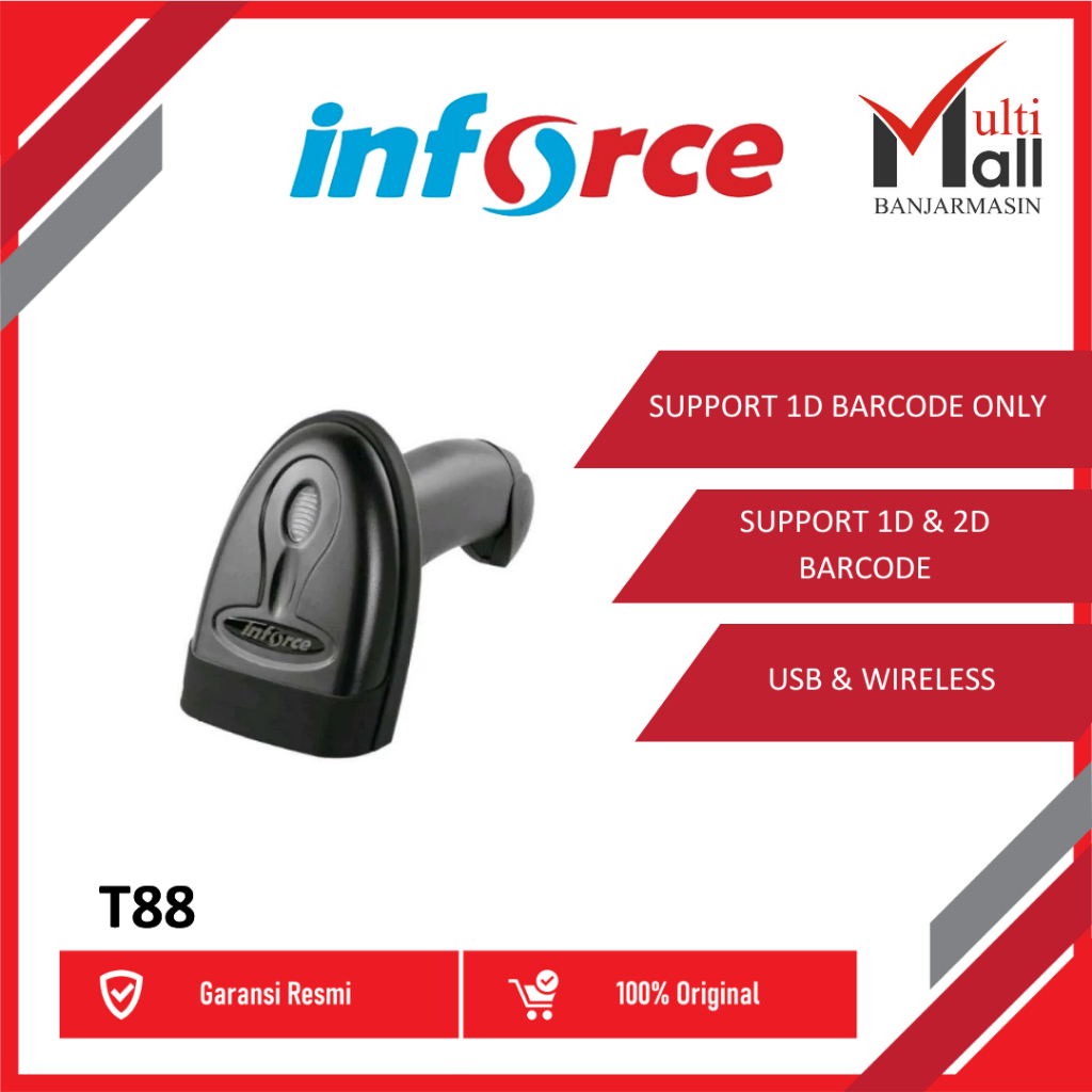 Inforce Wireless Barcode Scanner Bluetooth USB T88 E-Faktur 1D & 2D