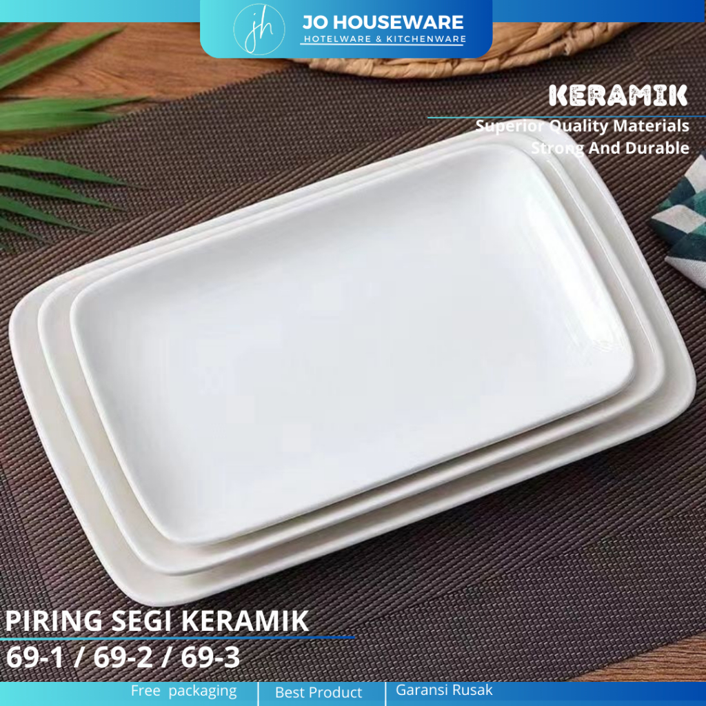 Piring keramik kotak segi putih serbaguna / piring saji keramik segi hotelware 69JH