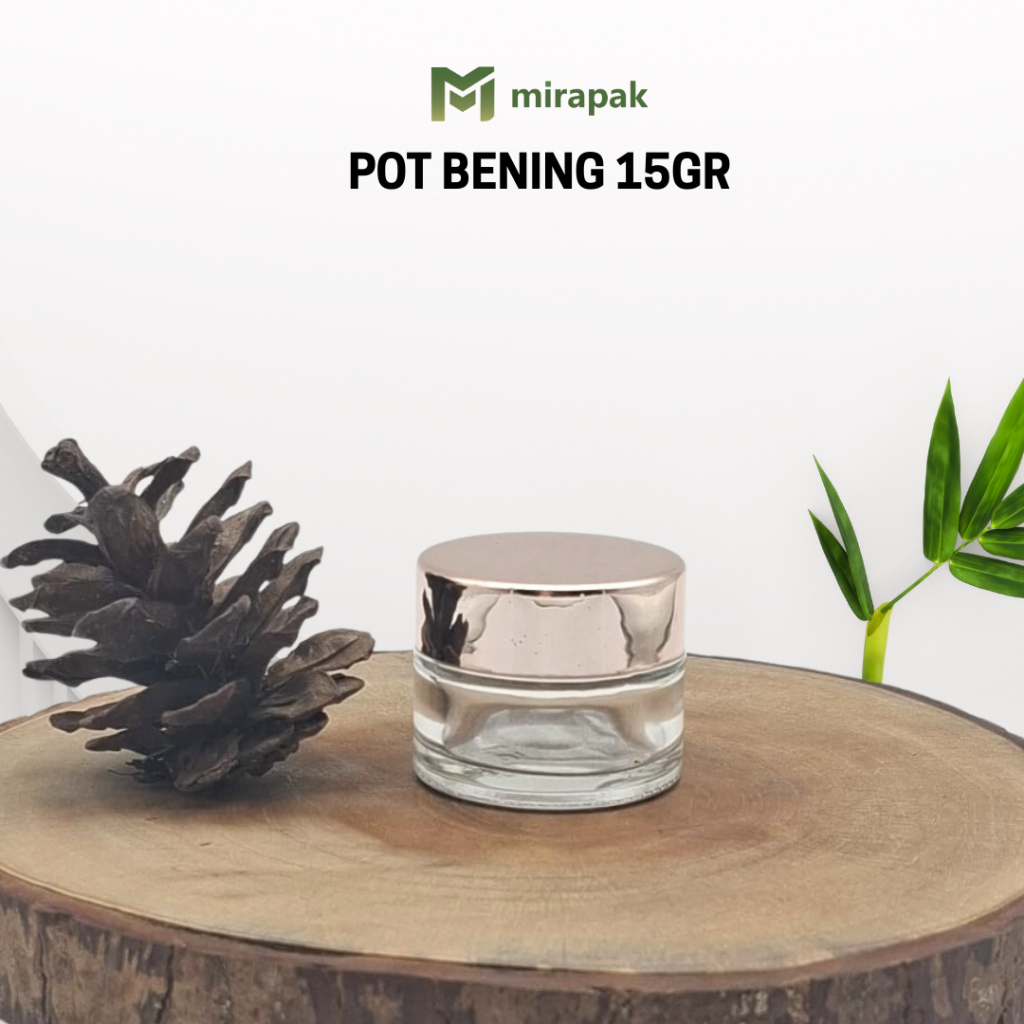 POT KRIM 15GR BENING CLEAR KACA TEBAL - TUTUP ROSE GOLD - JAR KRIM WADAH CREAM SKINCARE KOSMETIK - P