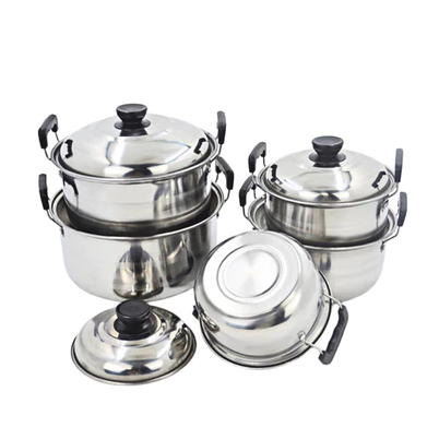 Panci Steamer Set Stainless isi 5 pcs Kukusan Panci Bahan Tebal PREMIUM / Panci Set Stainless